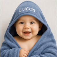 Zachte badcape met naam - kleur grey/blue 80-80